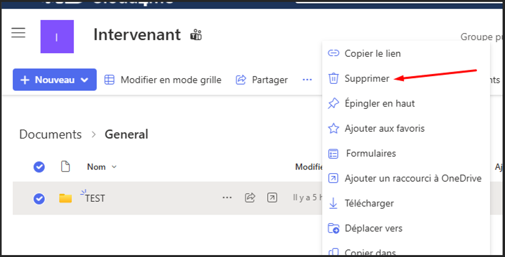 Suppression d'un dossier SharePoint