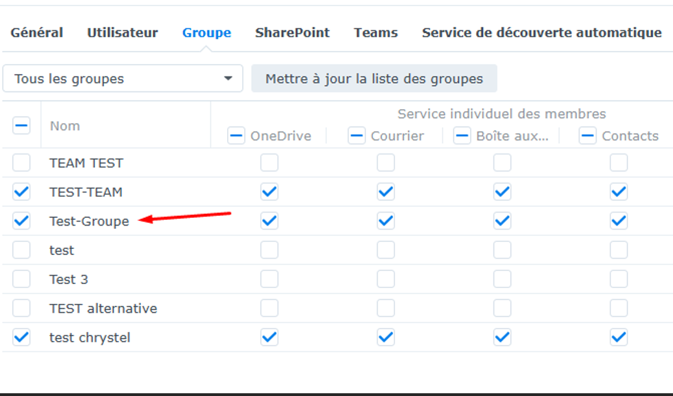 Paramètre des groupes de la tâche BackupO365
