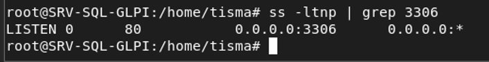 ss -ltnp | grep 3306 montrant LISTEN sur 0.0.0.0:3306