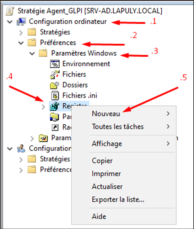 GPO — Préférences > Paramètres Windows > Registre