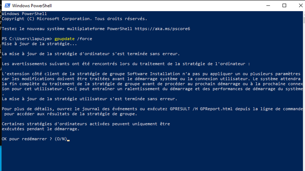 PowerShell — gpupdate /force sur le poste client