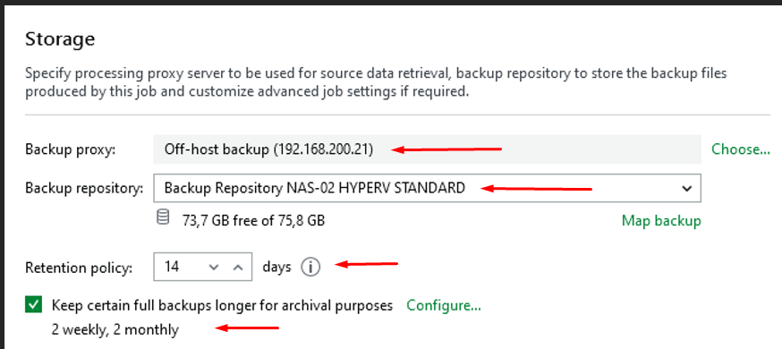 Paramètre de stockage