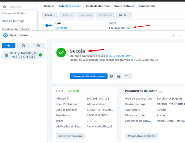 Résultat tâche Hyper Backup NAS-02 To NAS-03