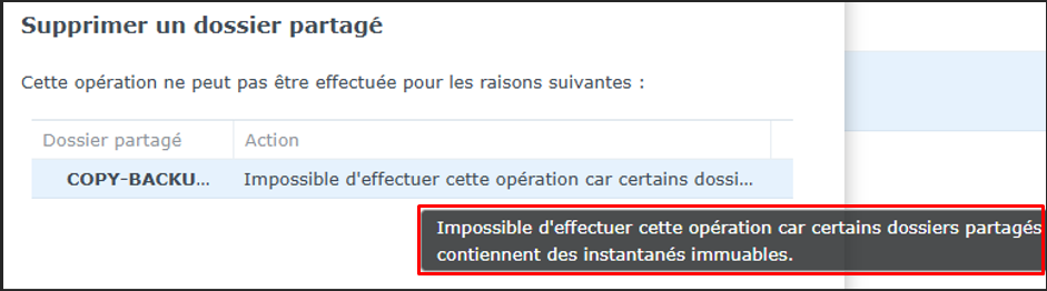 Erreur suppression dossier partagé immutable