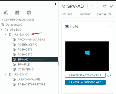 vCenter — SRV-AD de retour sur l'hôte ESXi source