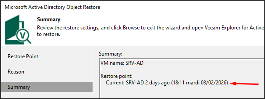 Summary — Restore Point SRV-AD 2 jours avant