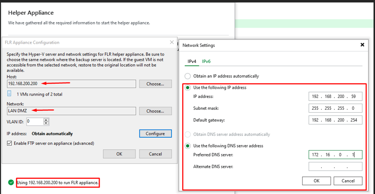 Helper Appliance — configuration réseau IP fixe 192.168.200.59